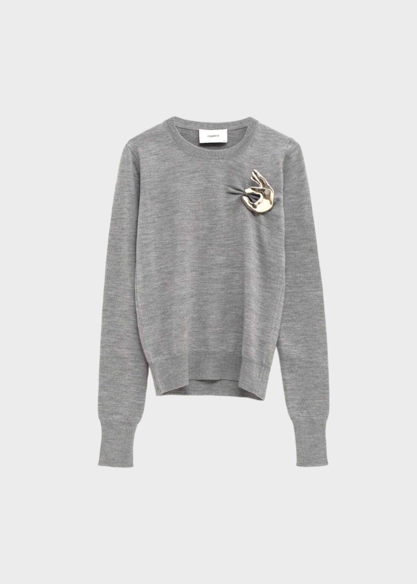 Coperni Coperni Knitwear, Grey, Wool Crew Neck Emoji Sweater w/ Jewellery Decoration