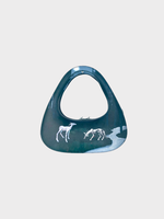 Coperni Coperni Bag, Blue, Leather Curved Triangular Shape Zip Closure Baguette Swipe Bag In Midnight w/ Print