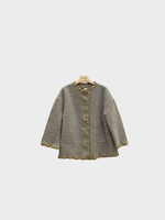 Michaela Buerger Michaela Buerger Jacket, Beige, Ottlie Wool Crew Neck Long Jacket in Oatmeal w/ Crochet Border x TASONI Exclusive