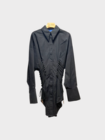 Mugler Mugler Dress, Black, Cotton Collared Long Sleeve Shirt Mini Dress w/ Strings