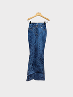 Mugler Mugler Jeans, Blue, Cotton Mid Rise Flared Denim Trousers In Medium Blue w/ Snake Print