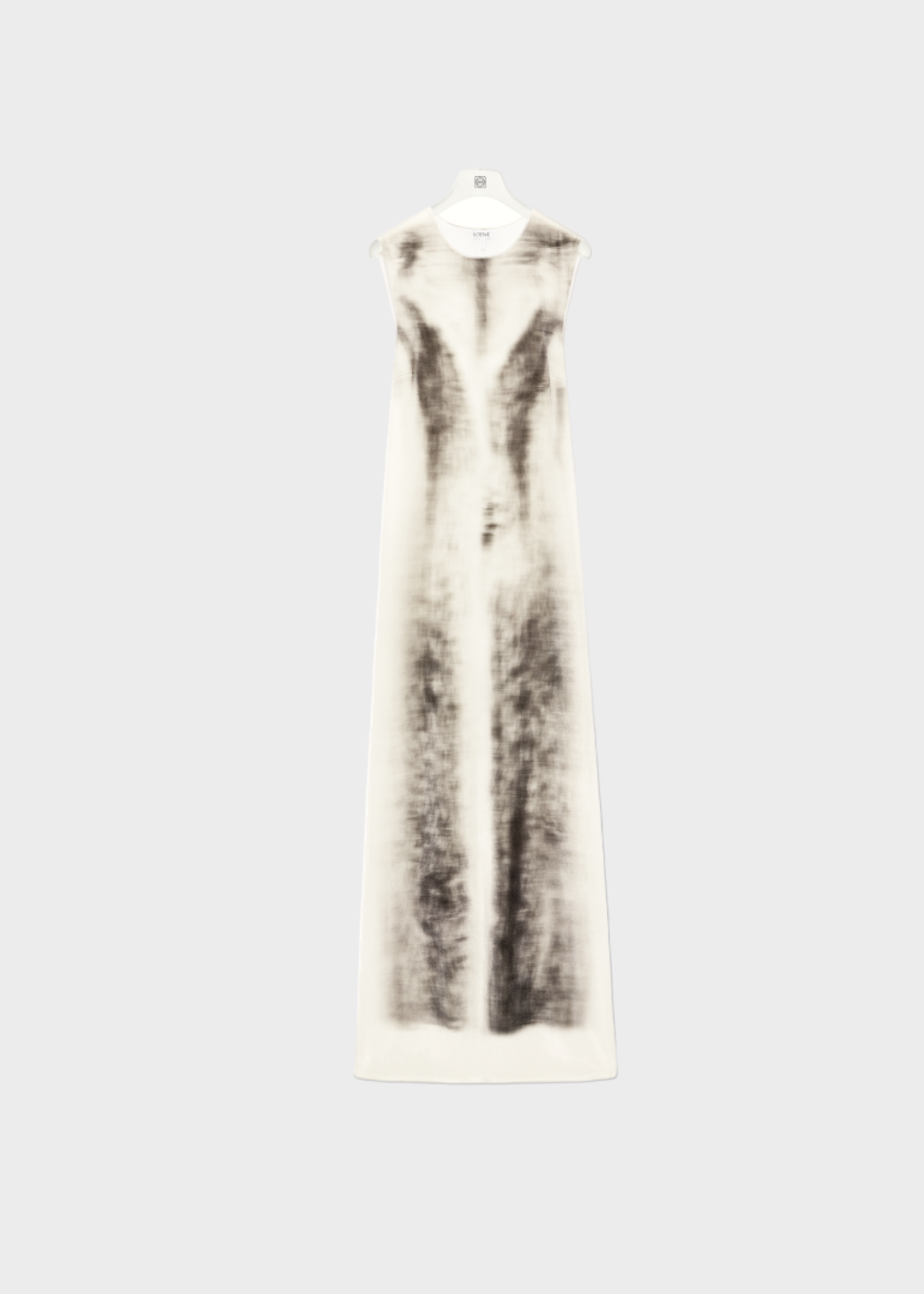 Loewe Loewe Dress, Print, Velvet Crew Neck Sleeveless Long Tube Dress in Grey & Multicolour w/ Digital Print