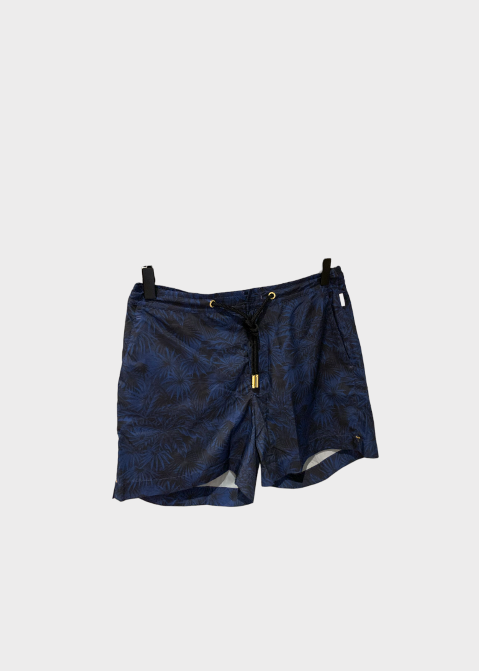 Orlebar Brown Orlebar Brown Swimwear, Print, Setter Drawcord Solid Swim Trunks in Midnight Navy w/ Palms Print