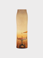 Rabanne Paco Rabanne Skirt, Print, Slim Fit High Waisted Long Skirt in Beige w/ Dali Sun Table Print