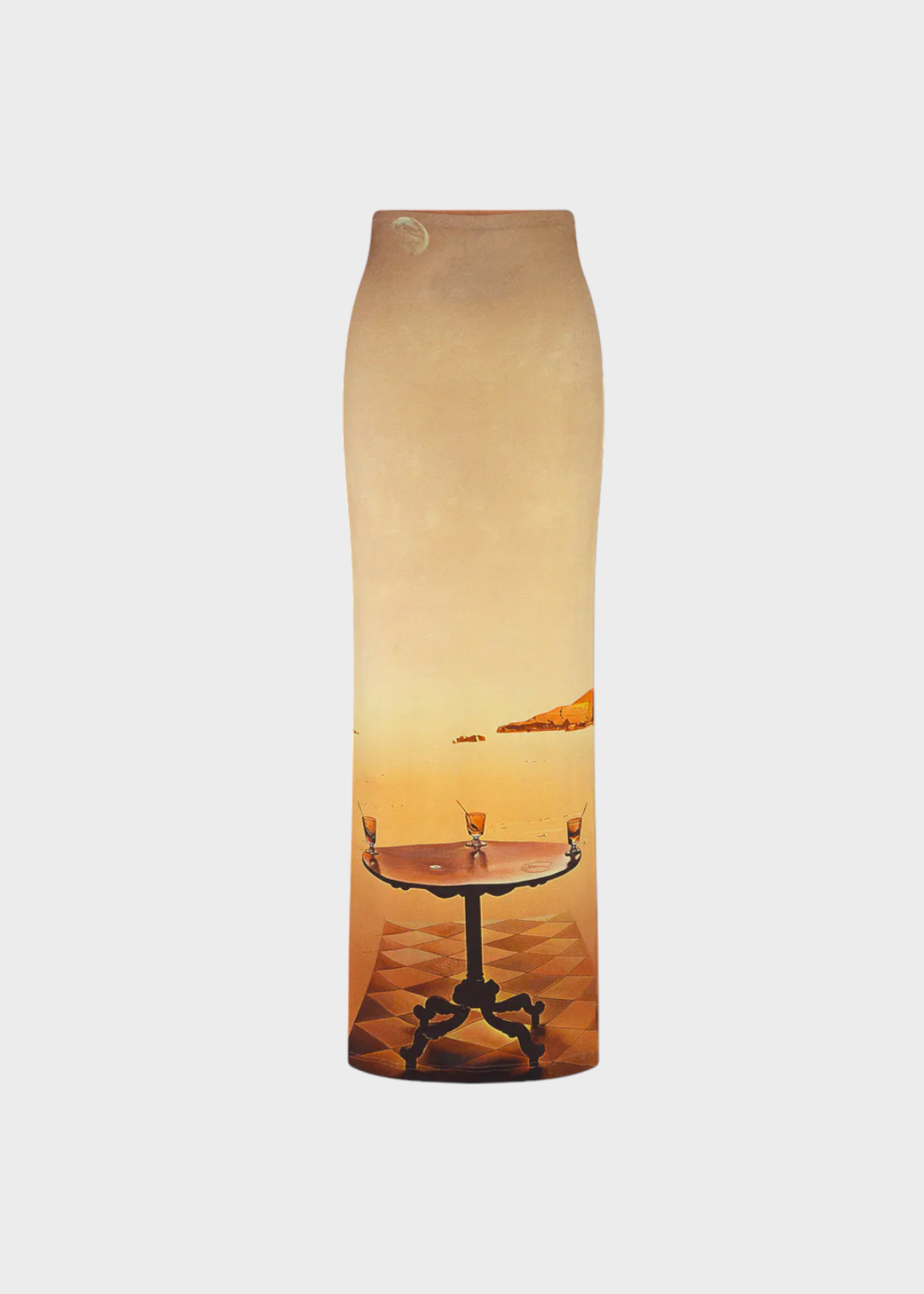 Rabanne Paco Rabanne Skirt, Print, Slim Fit High Waisted Long Skirt in Beige w/ Dali Sun Table Print