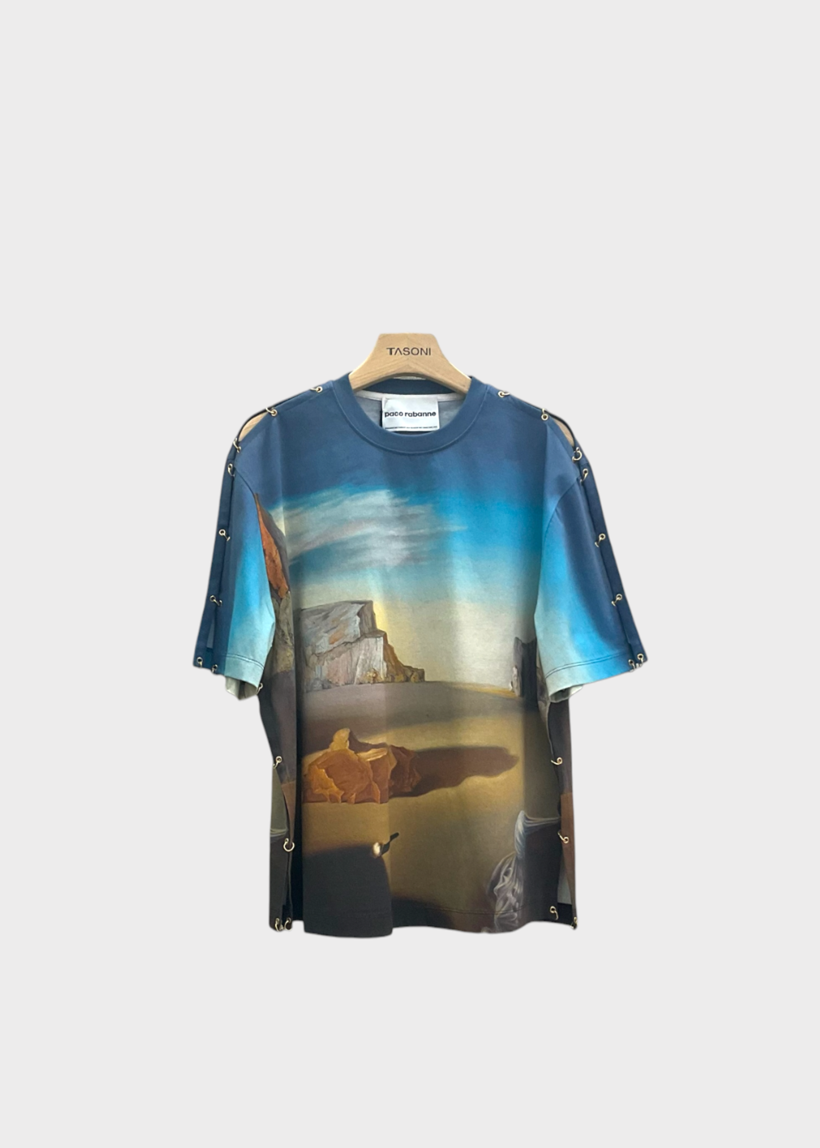 Rabanne Paco Rabanne T-Shirt, Print, Crew Neck Short Sleeve In Blue w/ Dali Print