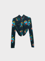 Rabanne Paco Rabanne Top, Print, High Neck Long Sleeves Cropped Top in Manton Black w/ Flower Print