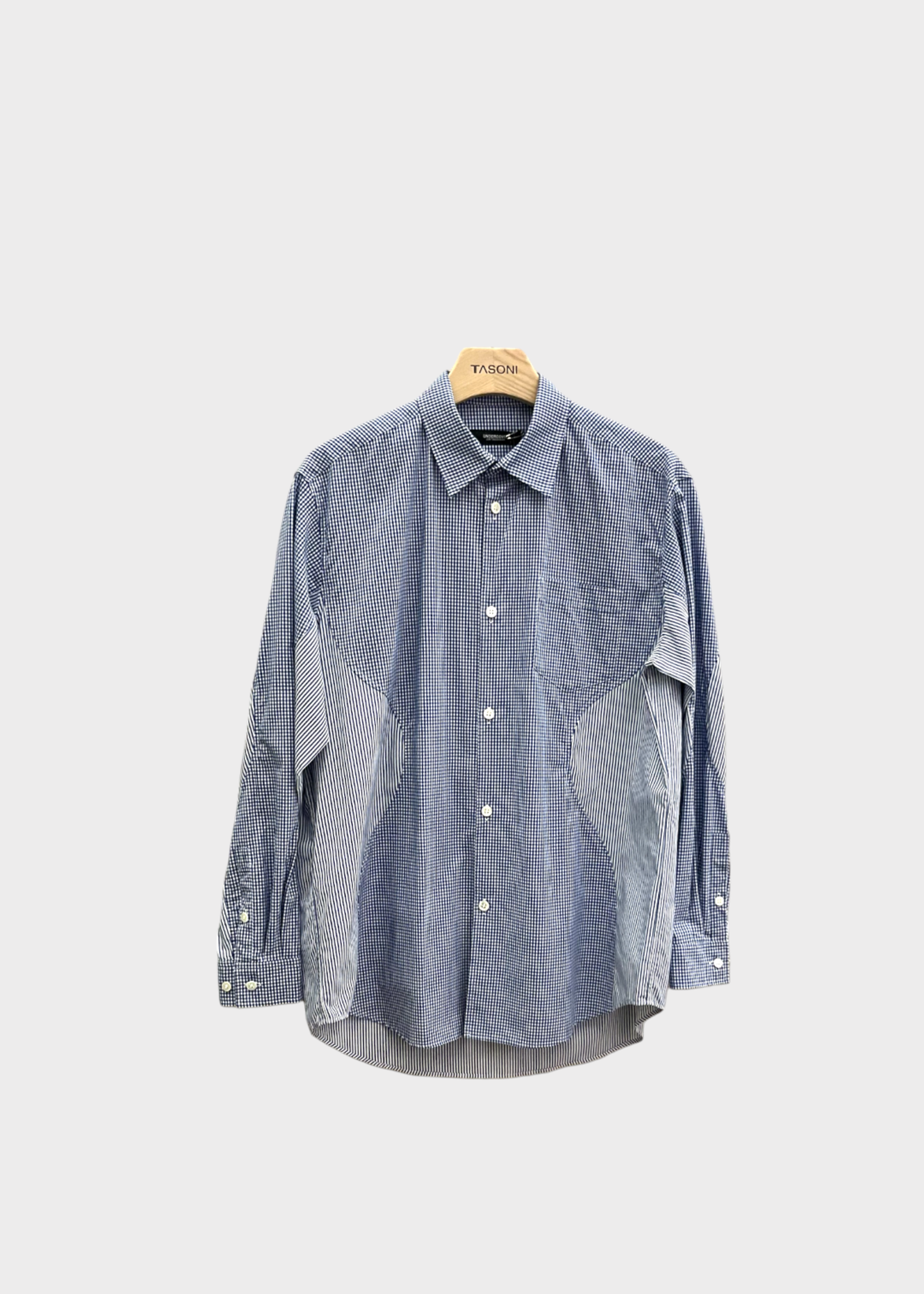 Undercover Undercover Shirt, Print, Cotton Collared Button Up Shirt in Blue w/ Checked Print & Chest Pocket