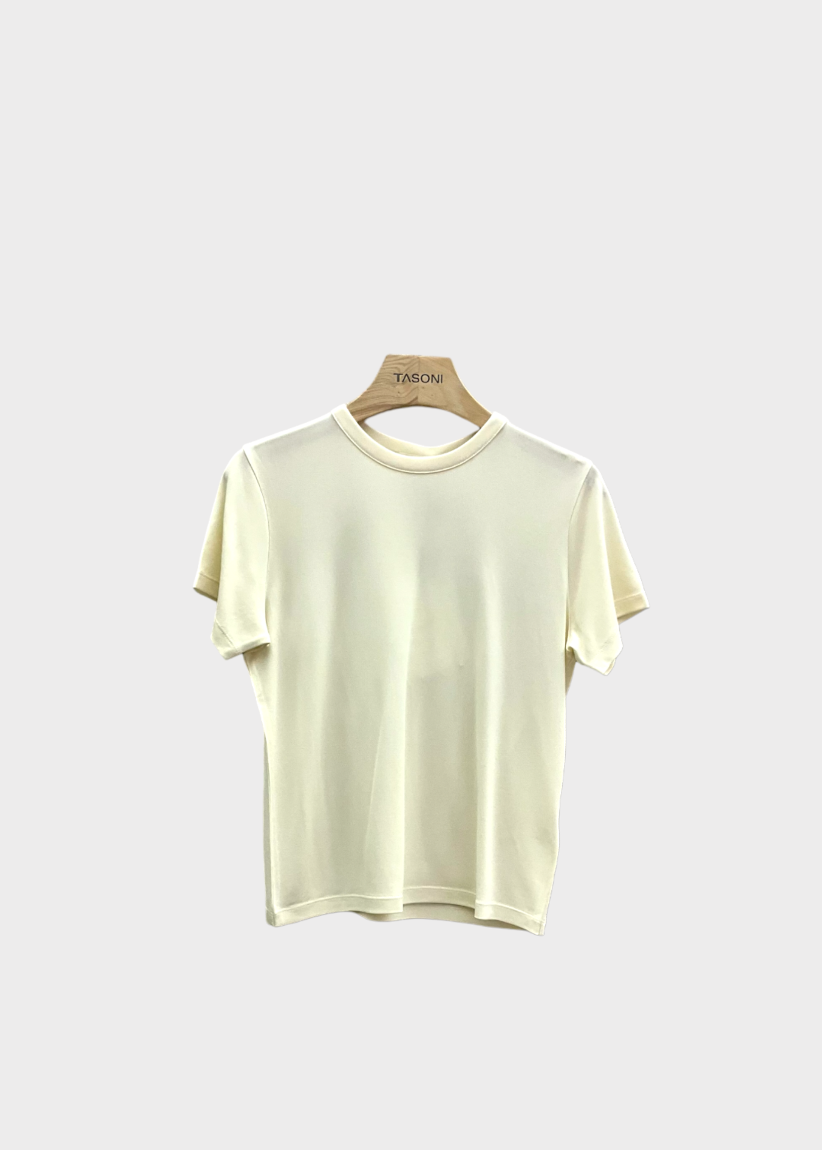 Khaite Khaite T-Shirt, White, Emmylou Stretch Crepe Crew Neck Short Sleeve T-Shirt in Cream