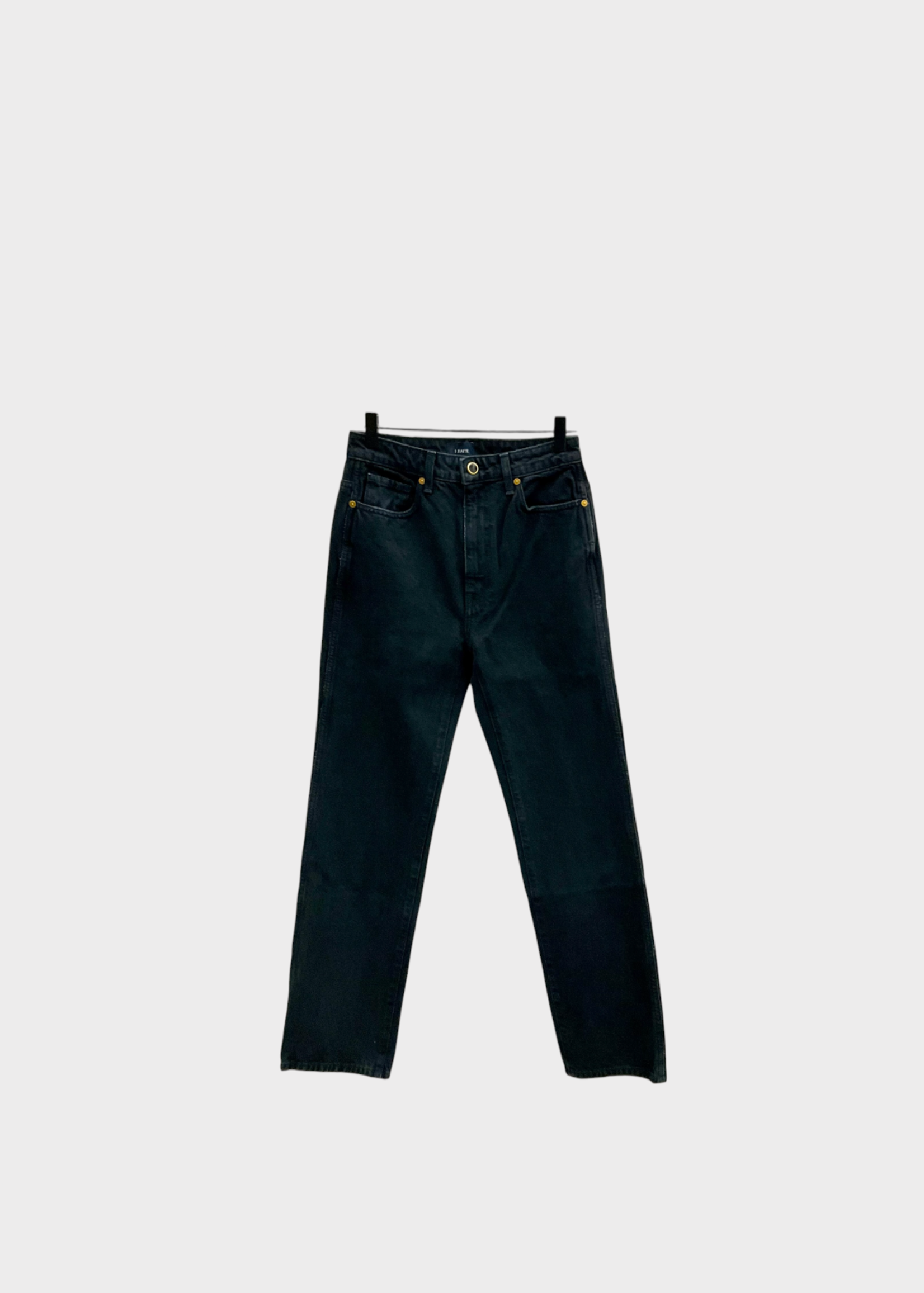 Khaite Khaite Jeans, Black, Abigail Rigid Cotton High Waist Straight Leg Cropped Denim Trousers in Prescott