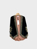 Muzungu Sisters Muzungu Sisters Jacket, Black, Anouk Silk & Velvet in Black w/ Gold & Silver Embroidery