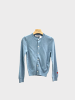 Comme des Garcons Play Comme des Garcons Play Knitwear, Blue, Wool Ladies Crew Neck Button Up Cardigan in Light Blue