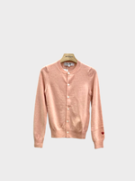 Comme des Garcons Play Comme des Garcons Knitwear, Pink, Wool Ladies Crew Neck Button Up Cardigan in Light Pink