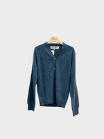 Comme des Garcons Play Comme des Garcons Play Knitwear, Blue, Wool Men's V-Neck Button Up Cardigan in Navy