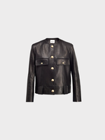 Khaite Khaite Jacket, Black, Laybin Lamb Leather Crew Neck Button Up Cropped Jacket w/ Flap Pockets