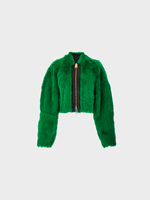 Khaite Khaite Jacket, Green, Gracell Shearling Crew Neck Zipped Up Jacket In Forest Green w/ Wide Sleeves
