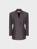 Valentino Valentino Jacket, Grey, Mohair Double Breasted Fitted Blazer w/ Flap Pockets