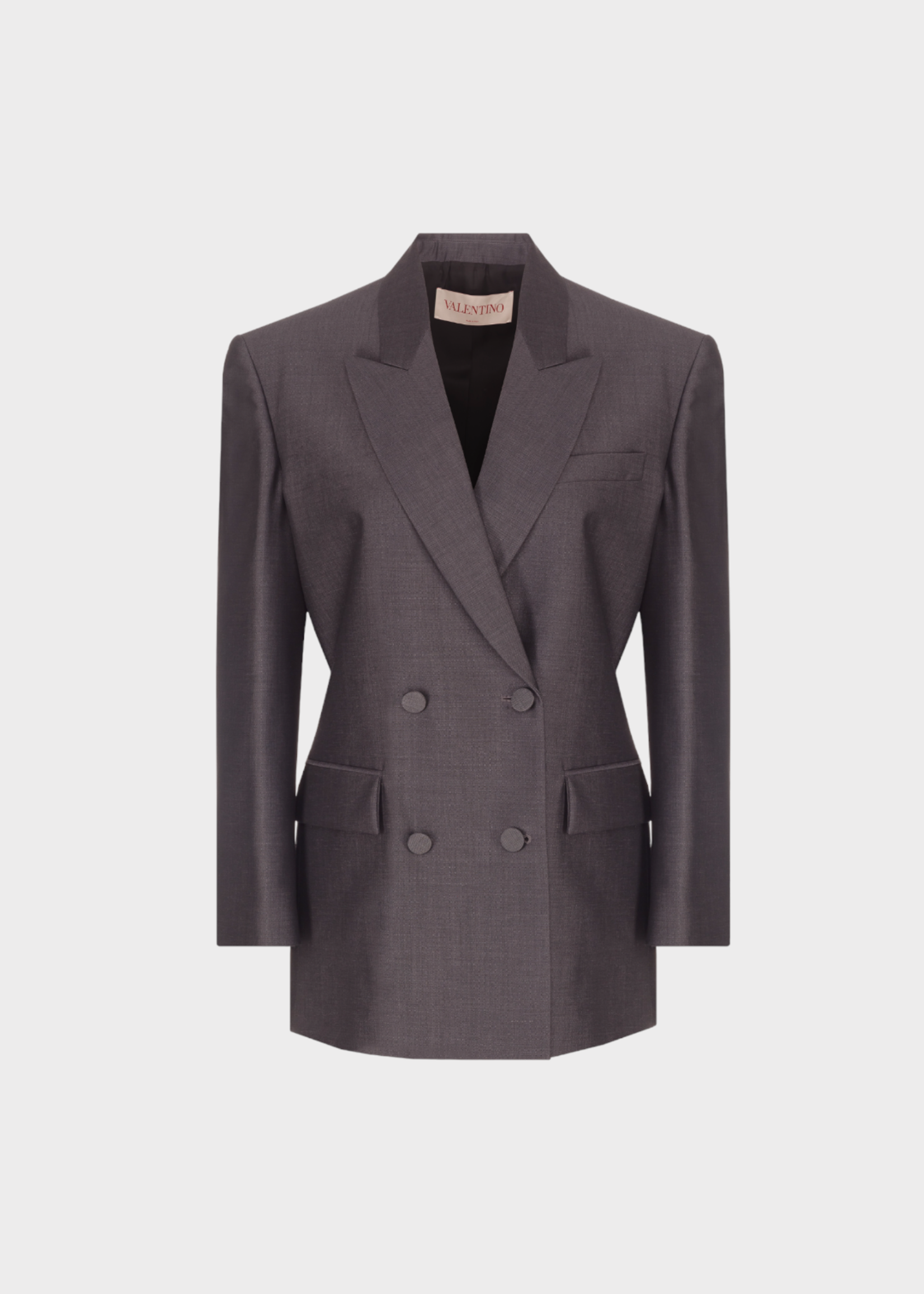 Valentino Valentino Jacket, Grey, Mohair Double Breasted Fitted Blazer w/ Flap Pockets