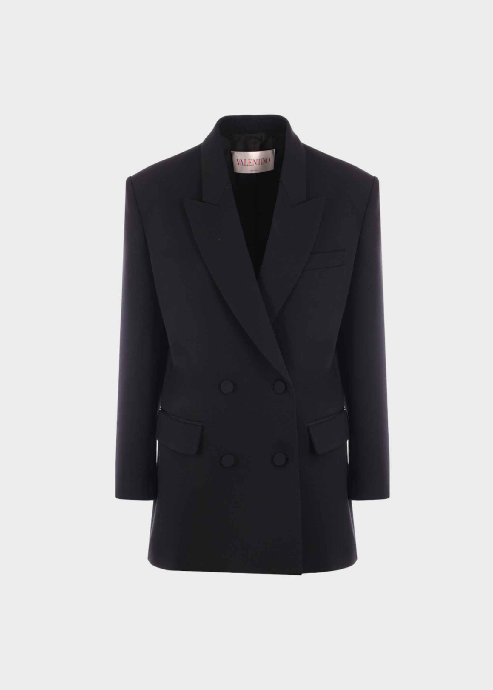 Valentino Valentino Jacket, Black, Mohair Double Breasted Fitted Blazer w/ Flap Pockets