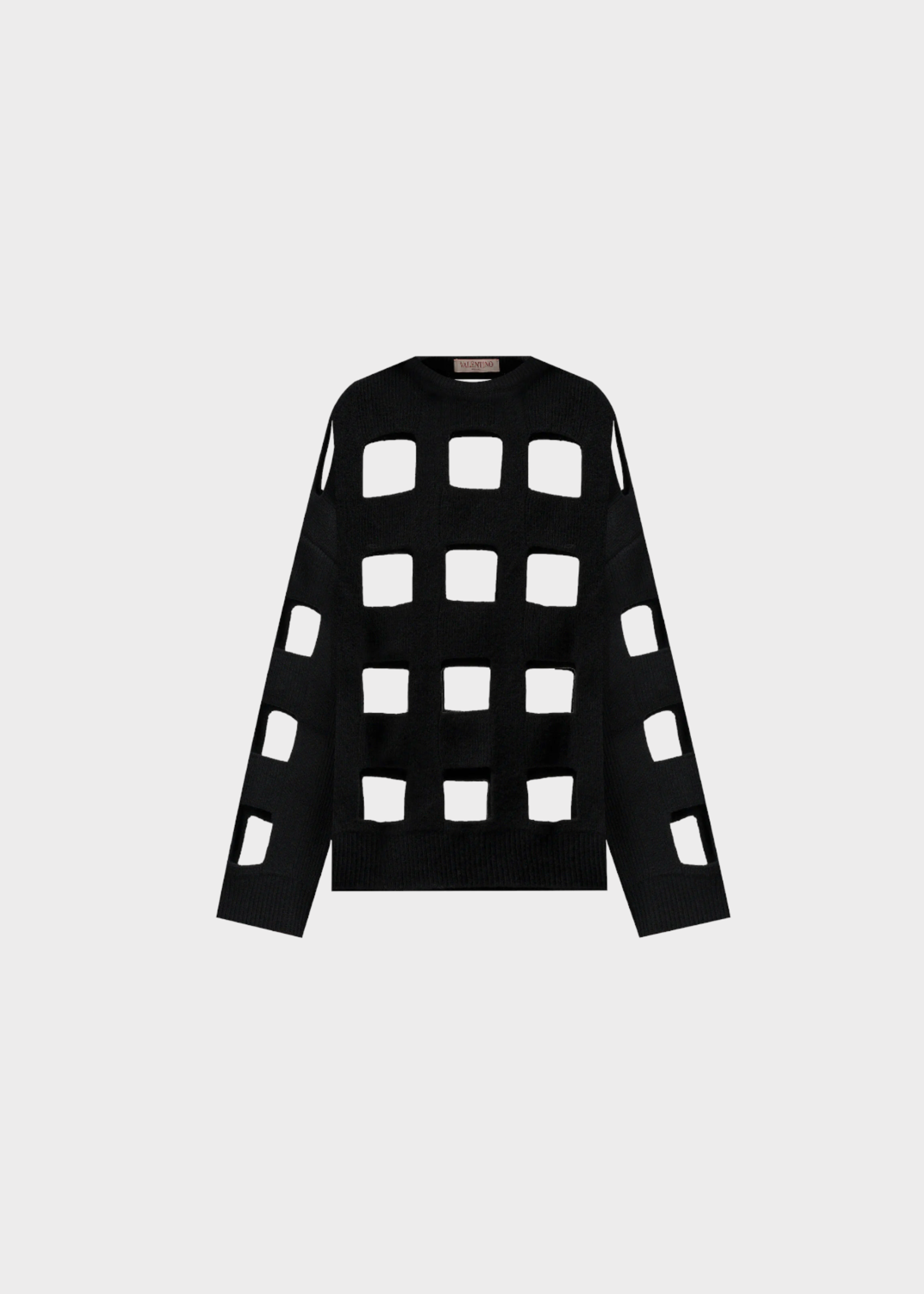 Valentino Valentino Knitwear, Black, Wool Crew Neck Cut Out Pattern Jumper
