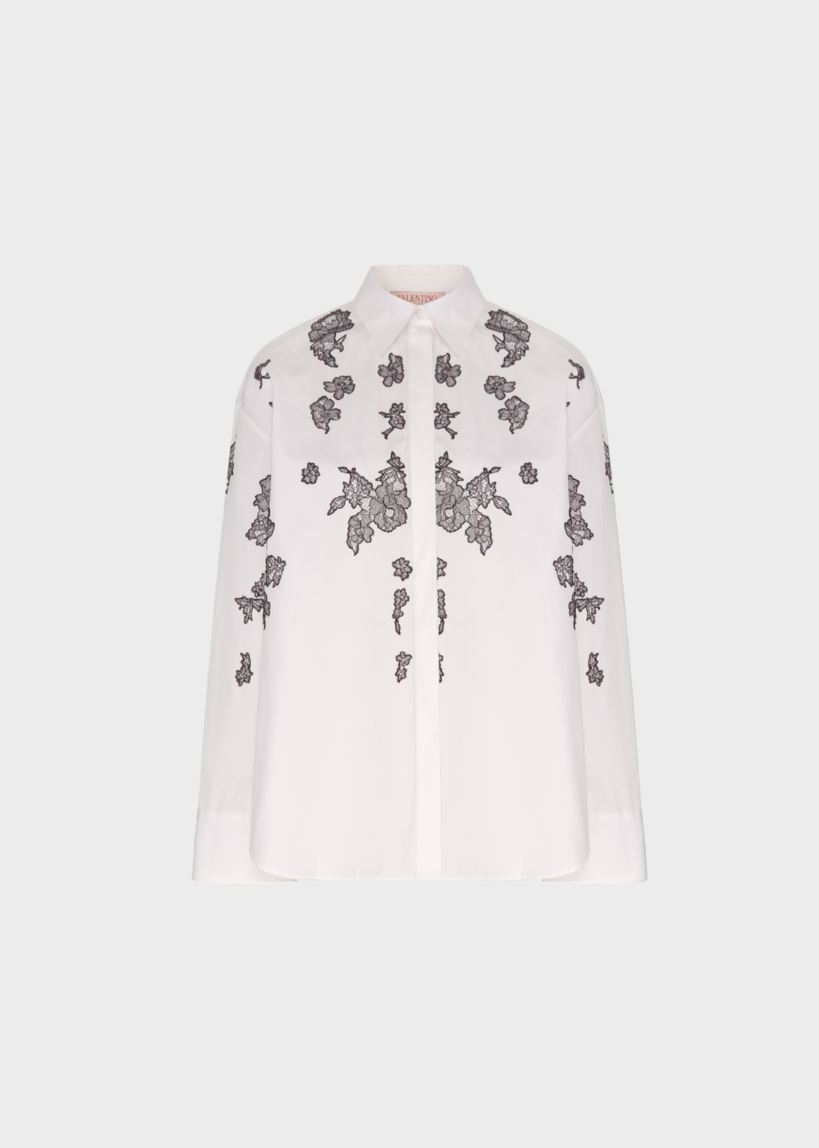 Valentino Valentino Shirt, Multi, Cotton Lace Embroidered Compact Pipeline Shirt in Black & White