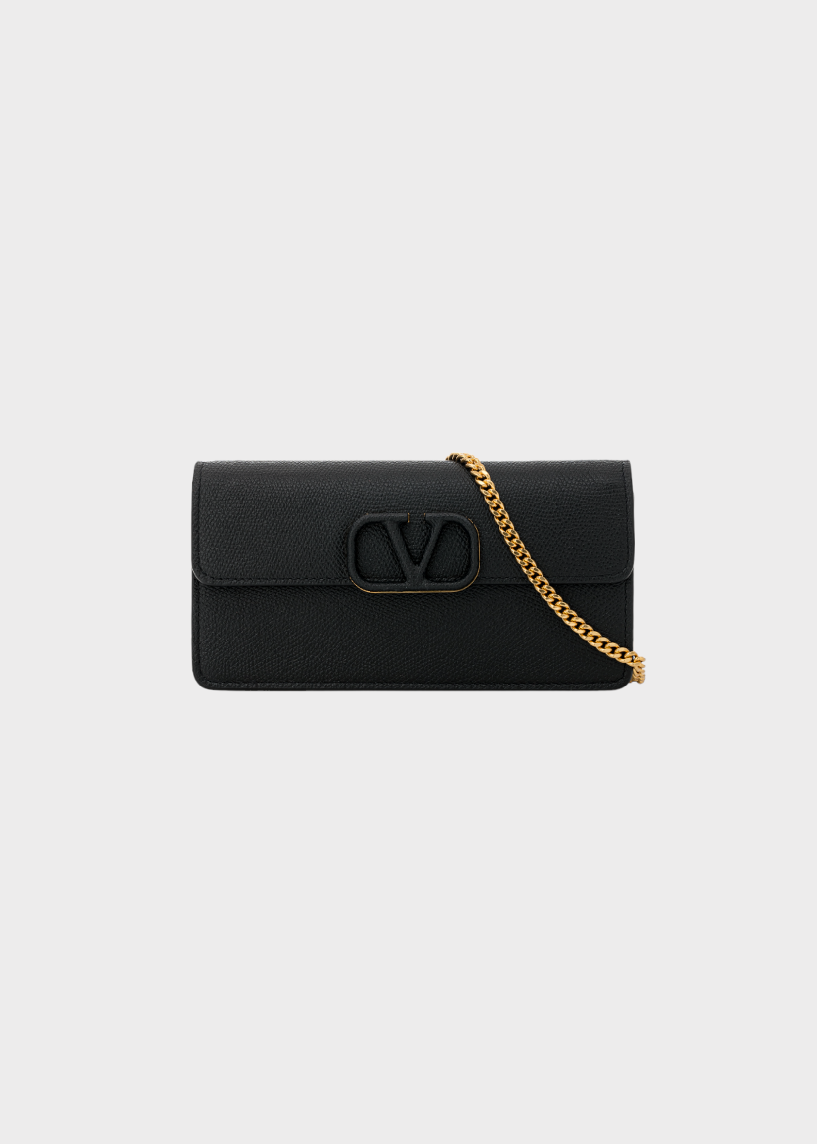 Valentino Valentino Bag, Black, Signature V-Logo Grained Wallet on Chain Shoulder Bag
