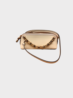 Valentino Valentino Bag, White, Mini Top Zip Closure Clutch Bag w/ Gold Studded Chain Detail