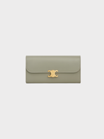 Celine Celine Wallet, Grey, Triomphe Shiny Calfskin Large Flap Wallet In Green Clay