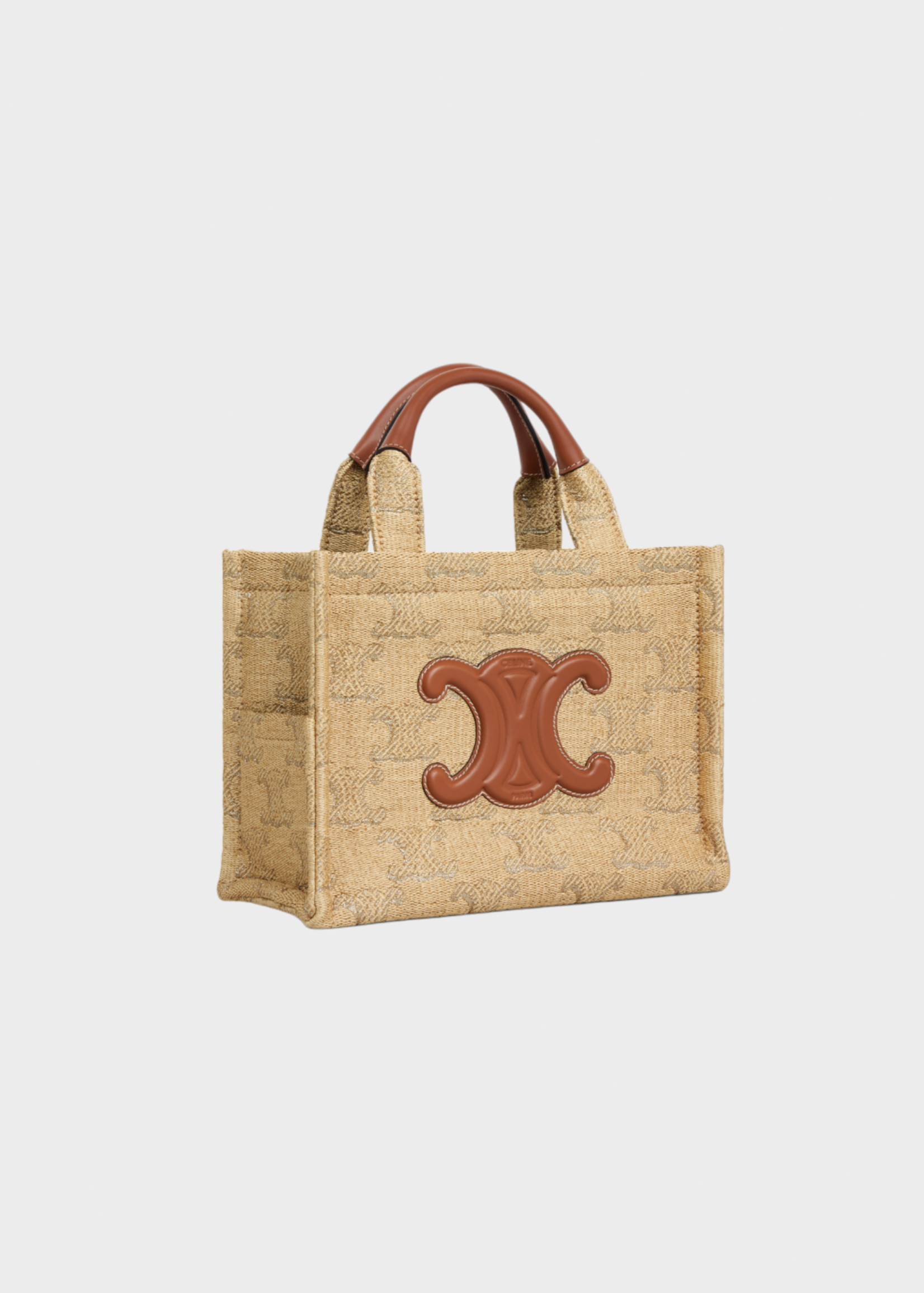 Celine Celine Bag, Multi, Textile & Calfskin Triomphe Small Cabas Bag In Natural & Silver