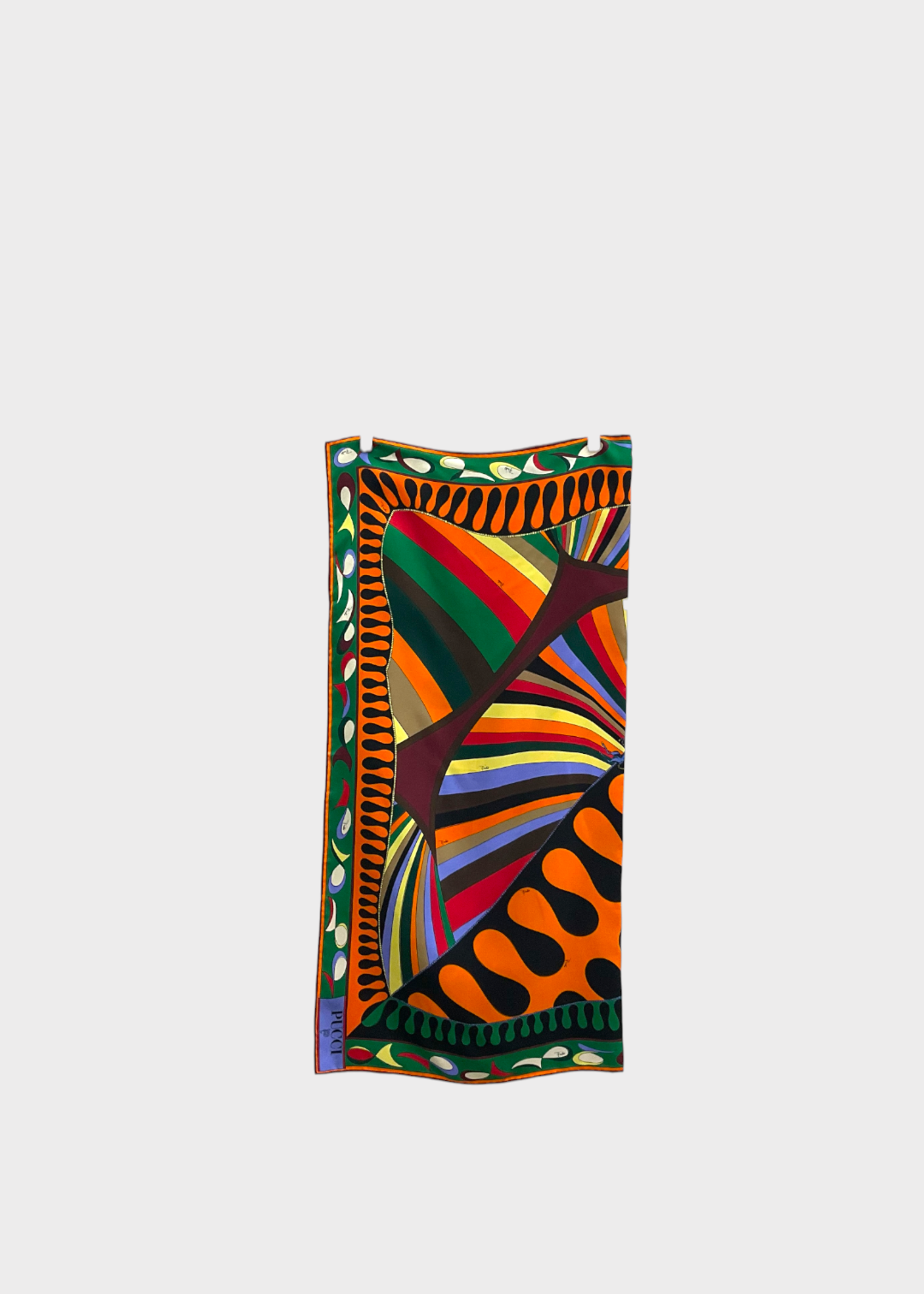 Emilio Pucci Emilio Pucci Scarf, Print, Silk Scarf in Orange & Green w/ Garden Print