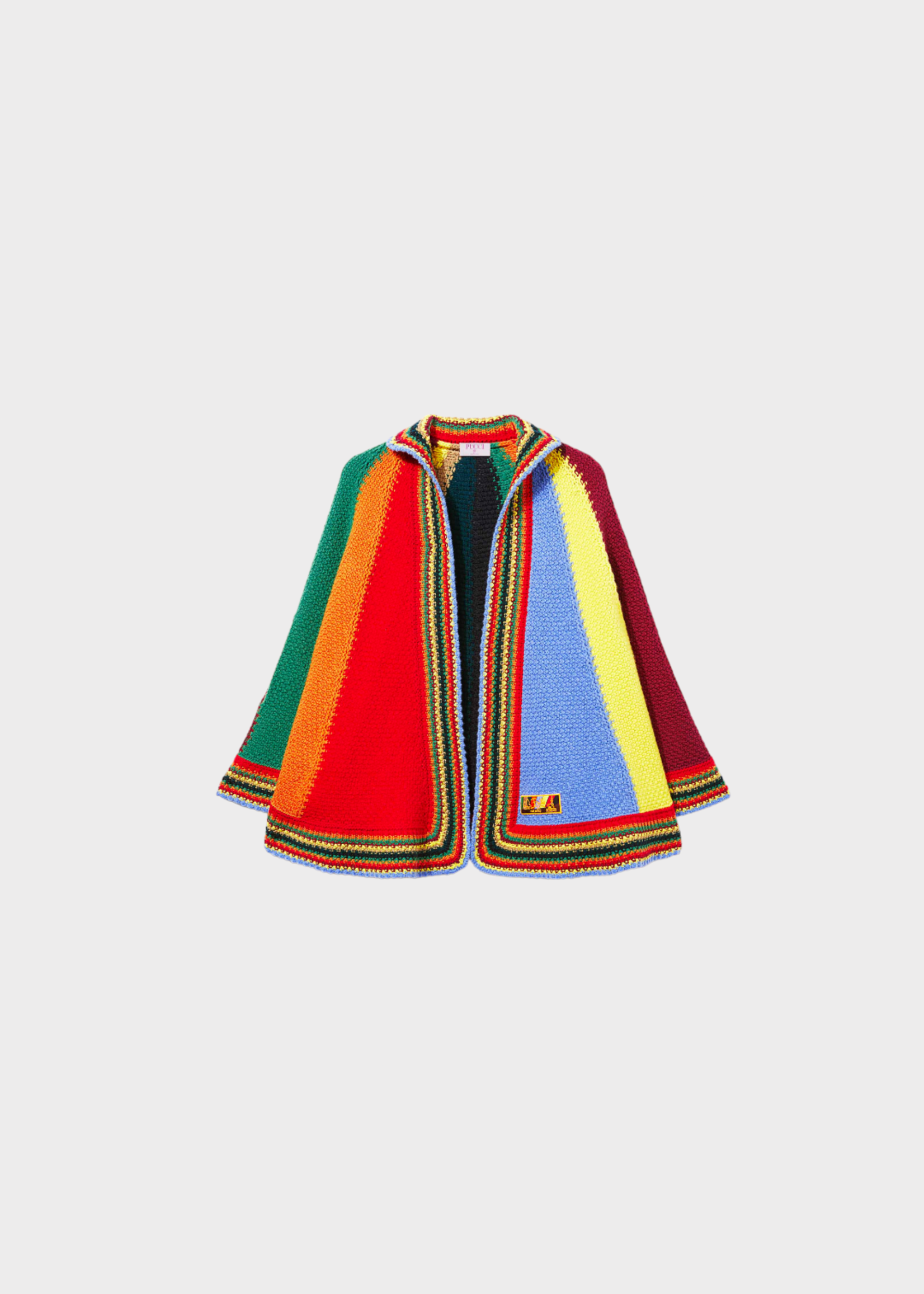 Emilio Pucci Emilio Pucci Jacket, Multi, Wool High Neck Collared Knitted Cape in Multicolour Blocks