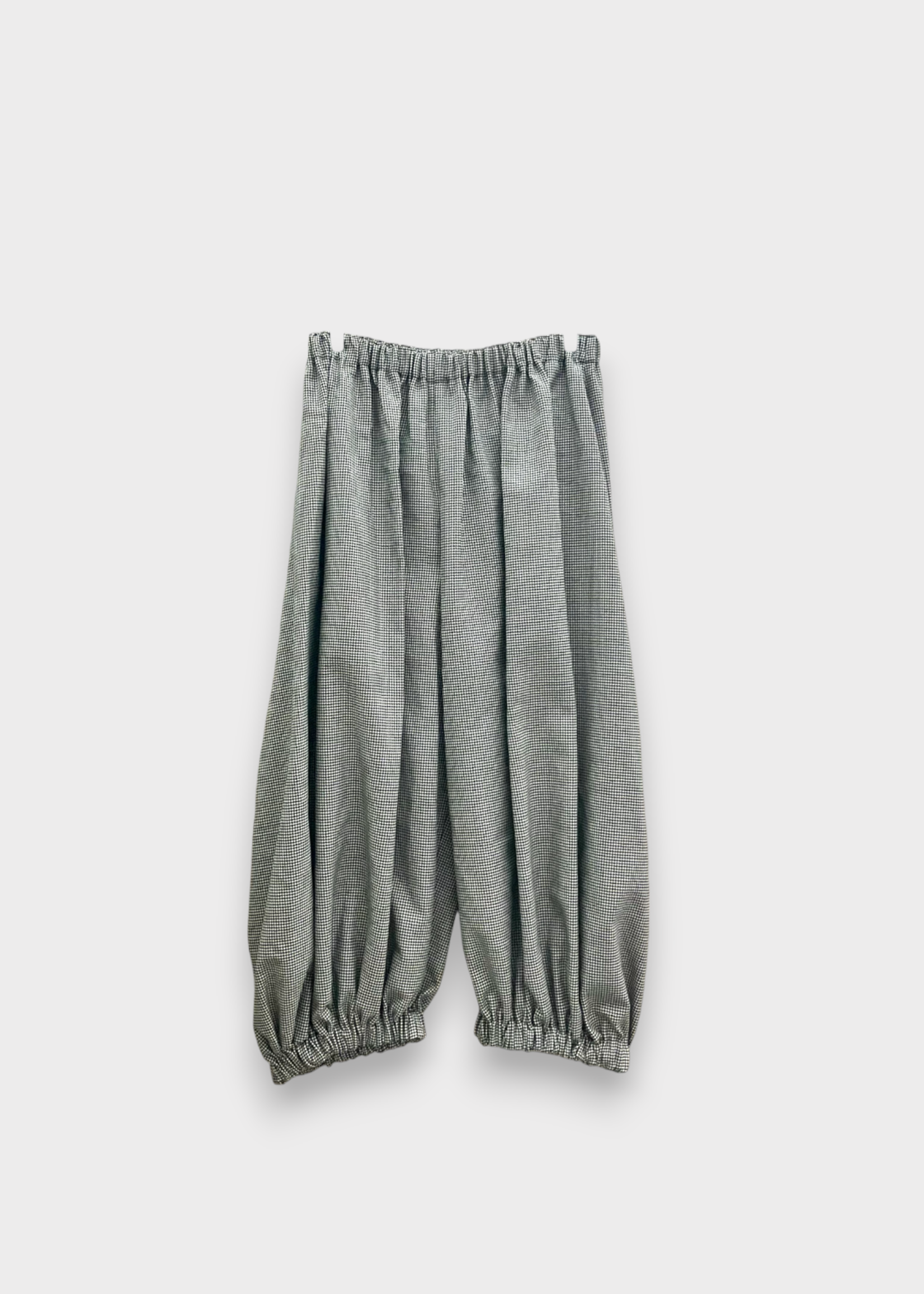 Comme des Garcons Comme des Garcons Trousers, Multi, Wool Oversized Elasticated Waist Balloon Houndstooth Pants in White & Black