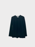 Comme des Garcons Comme des Garcons Top, Black, Velvet Crew Neck Long Sleeves w/ Ruffles