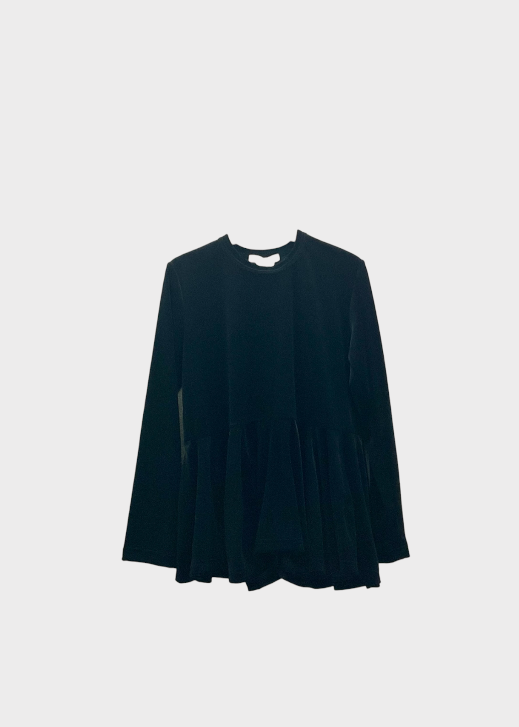 Comme des Garcons Comme des Garcons Top, Black, Velvet Crew Neck Long Sleeves w/ Ruffles
