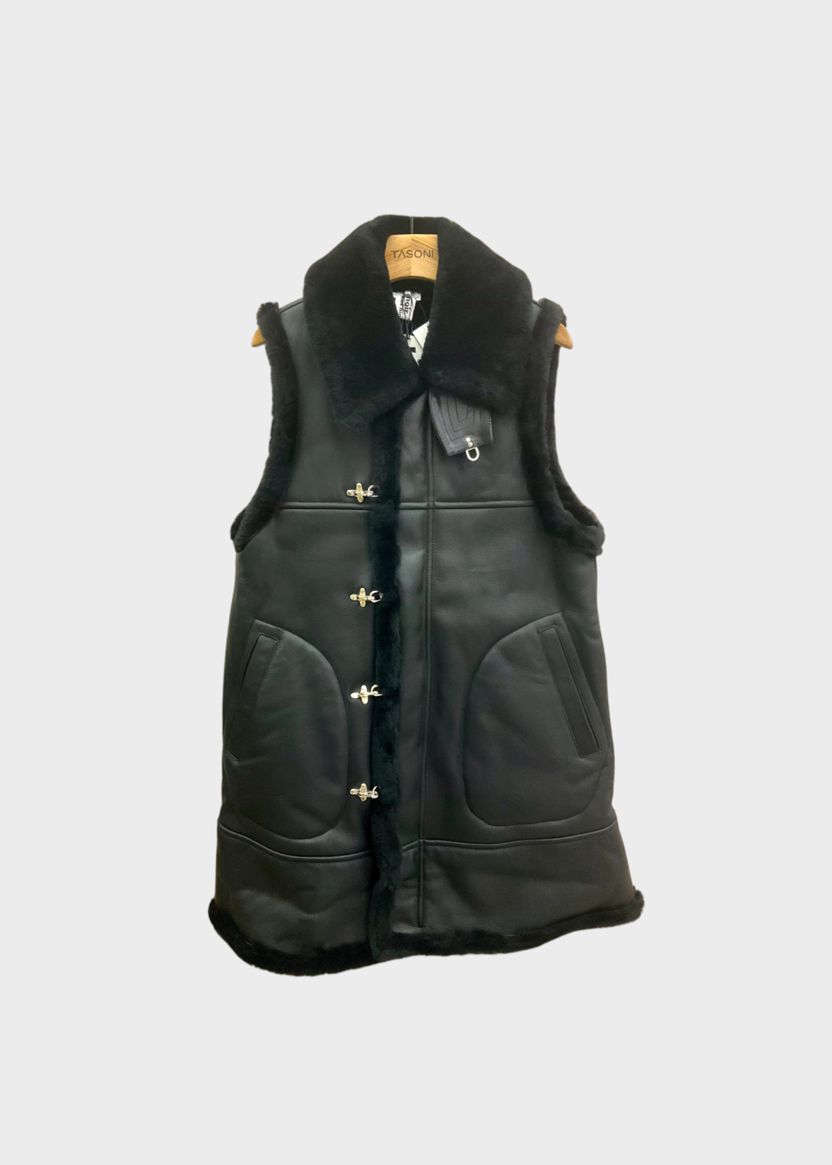 Noir Kei Ninomiya Noir Kei Ninomiya Jacket, Black, Sheep & Horse Leather Collared Sleeveless Button Up Gillet Vest