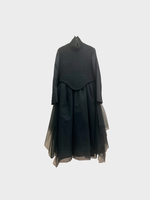Noir Kei Ninomiya Noir Kei Ninomiya Dress, Black, Wool High Neck Long Sleeve Cable Knit Top & Layered Mesh Skirt Dress