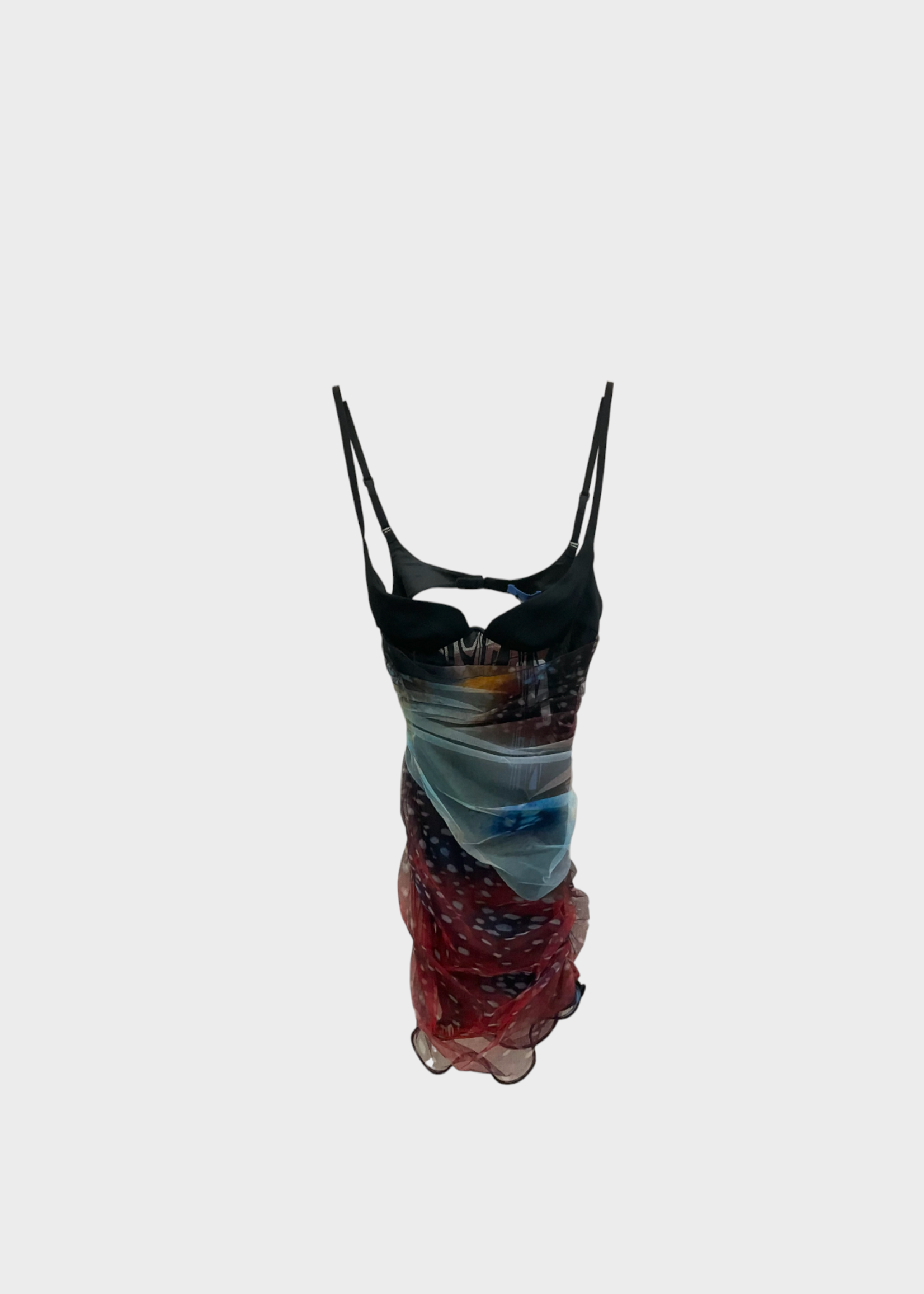 Mugler Mugler Dress, Multi, Sleeveless Slip Ruffled Mini Dress In Liquid Print