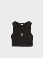 Loewe Loewe Top, Black, Cotton Mix Crew Neck Sleeveless Cropped Tank Top In Black w/ Anagram Embroidery
