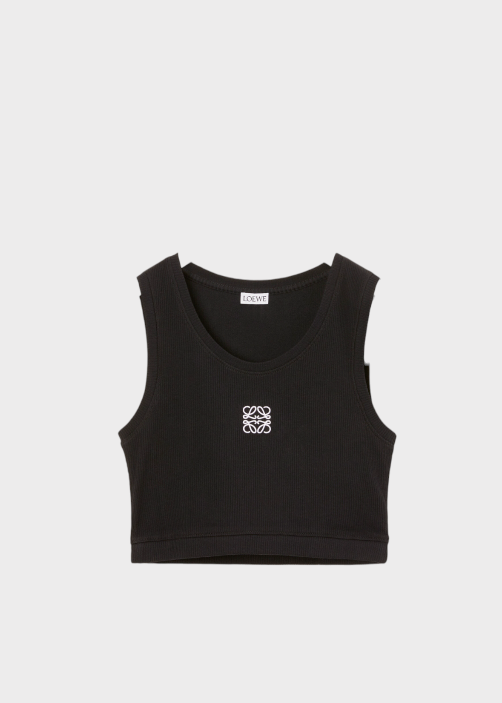 Loewe Loewe Top, Black, Cotton Mix Crew Neck Sleeveless Cropped Tank Top In Black w/ Anagram Embroidery