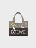 Loewe Loewe Bag, Multi, Raffia Font Top Handle Small Tote Bag In Pearl Grey & Dark Grey w/ Mandrake Print