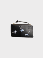 Loewe Loewe Wallet, Black, Satin Calf Leather Zipped Coin Cardholder In Black w/ Lemurs Print