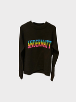 The Elder Statesman The Elder Statesman Knitwear, Black, Cashmere Crew Neck Sweater in Black w/ Neon Rainbow Andermatt Intarsia x TASONI Exclusive