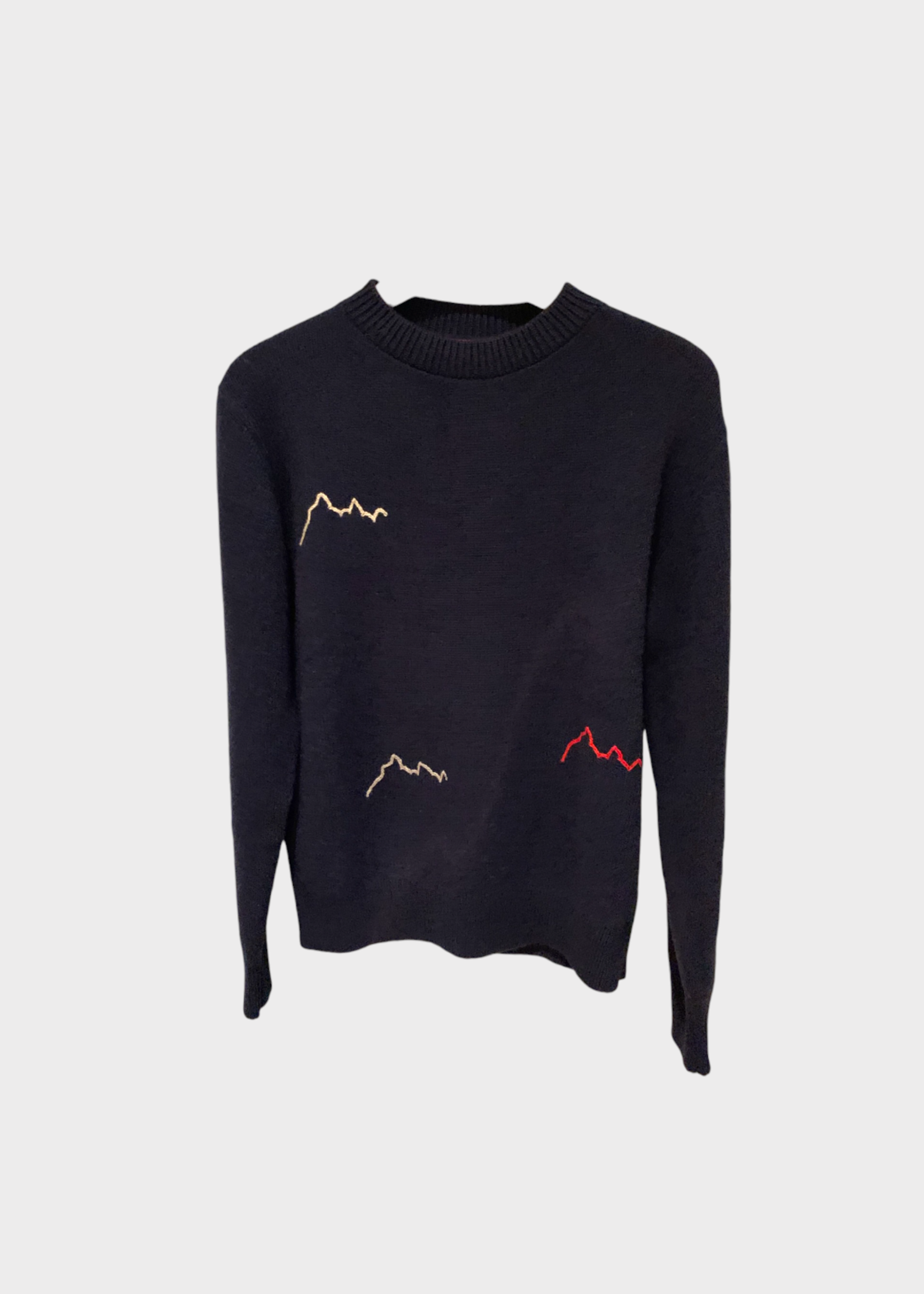 The Elder Statesman The Elder Statesman Knitwear, Navy, Cashmere Crew Neck Sweater in Navy w/ Chedi Triple Mountain Embroidery x TASONI Exclusive