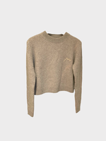 The Elder Statesman The Elder Statesman Knitwear, Grey, Cashmere Crew Neck Cropped Sweater in Silver w/ White Chedi Mountain Embroidery x TASONI Exclusive