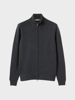 Loro Piana Loro Piana Knitwear, Grey, Parksville Baby Cashmere High Neck Knitted Zip Up Bomber in Black & Grey Melange