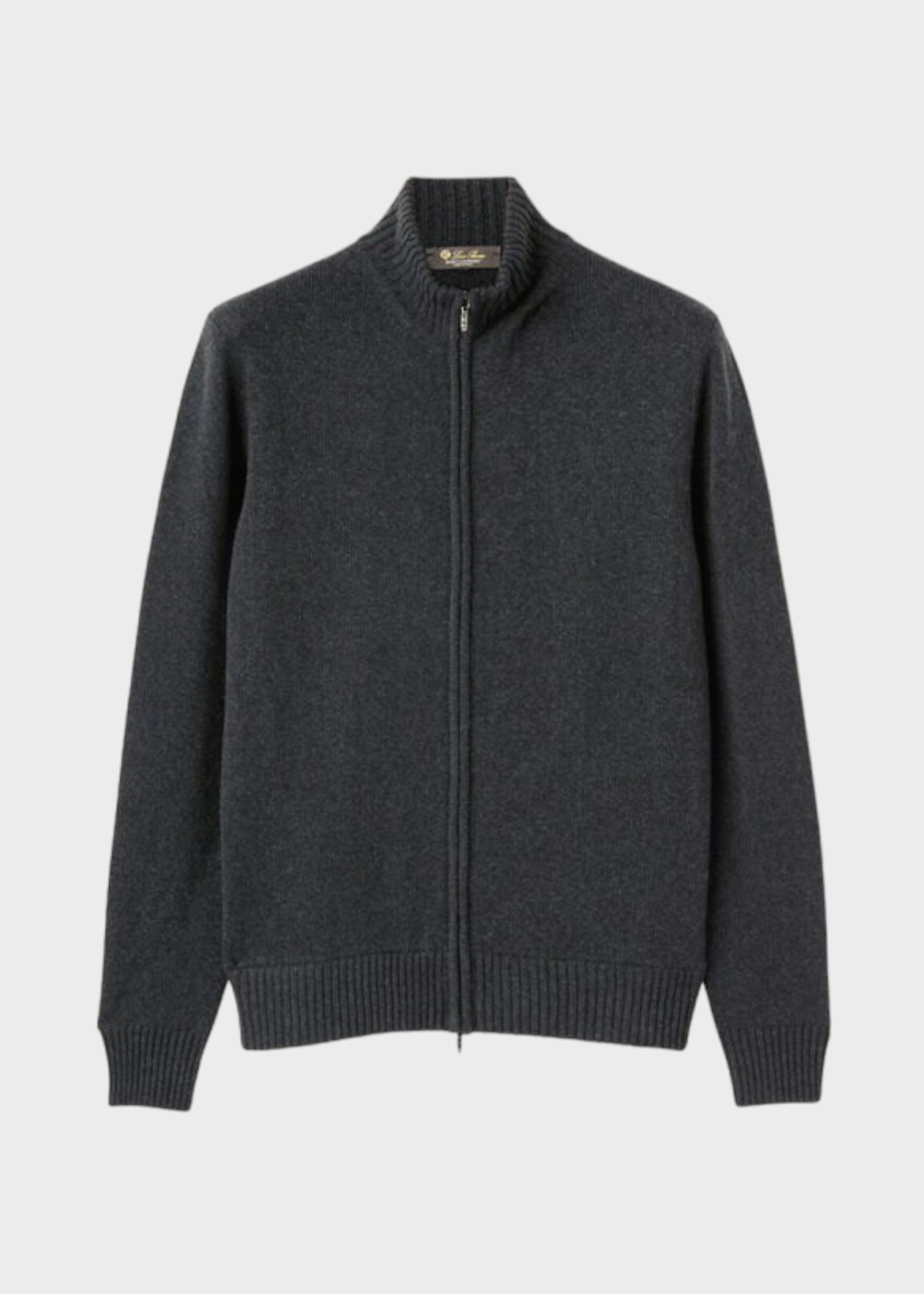 Loro Piana Loro Piana Knitwear, Grey, Parksville Baby Cashmere High Neck Knitted Zip Up Bomber in Black & Grey Melange