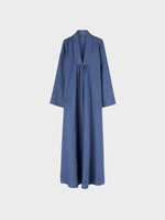 Loro Piana Loro Piana Dress, Blue, Kamilah Solaire V-Neck Long Sleeve Long Dress In Blue Still Water