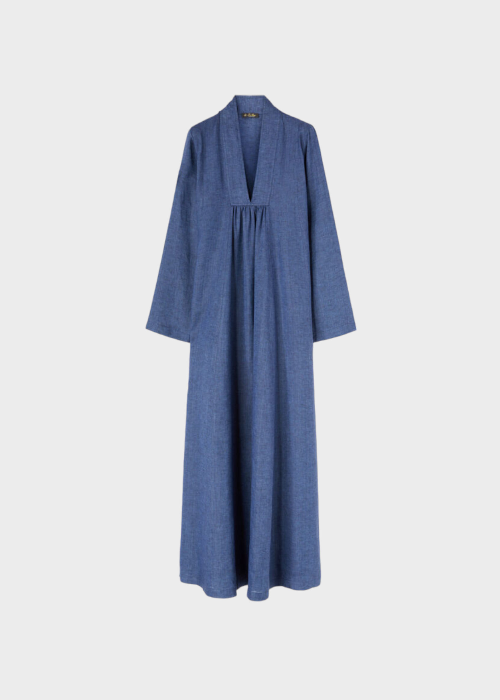 Loro Piana Loro Piana Dress, Blue, Kamilah Solaire V-Neck Long Sleeve Long Dress In Blue Still Water