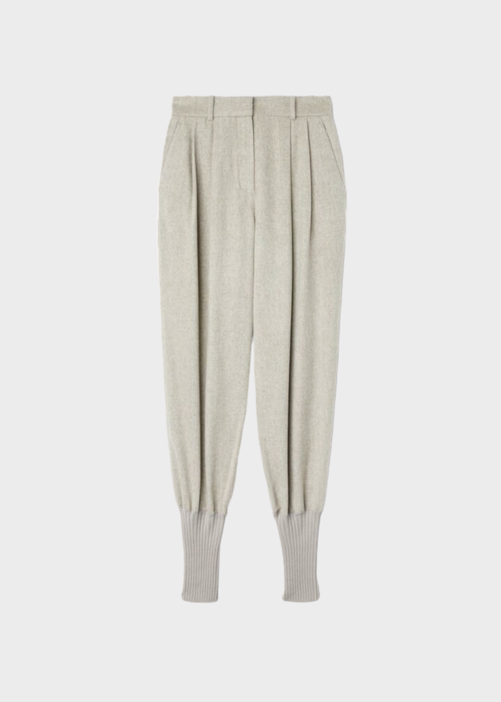 Loro Piana Loro Piana Trousers, Beige, Carmy Cashmere Loose Woven Pants In Felt w/ Rib-Knit Cuffs