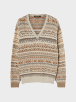 Loro Piana Loro Piana Knitwear, Multi, Kalgoorlie V-Neck Silk & Cashmere Jacquard Pattern Jumper in Fancy Natural Colour